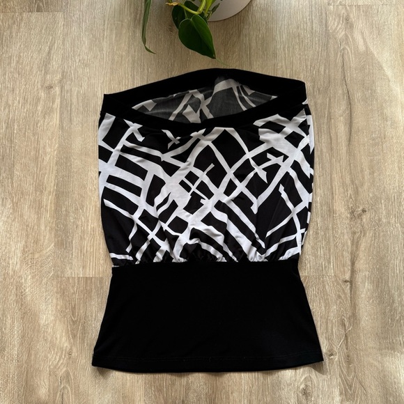 Vintage y2k Black Geometric Print Tube Top - Picture 6 of 7